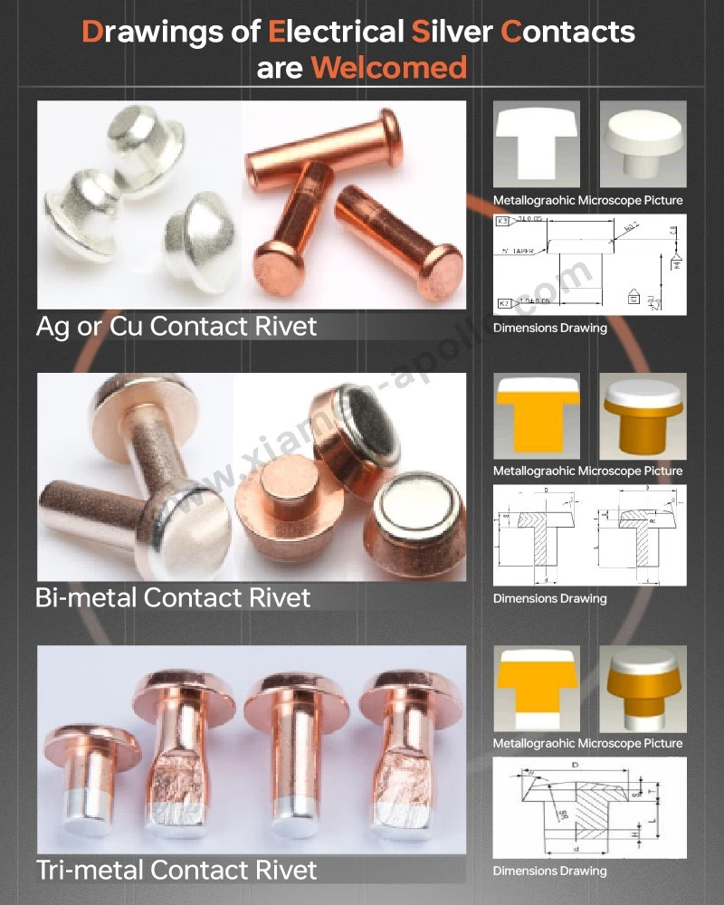 Drawings of Cap Head Silver Contacts Drawings of Cap Head Silver Contacts